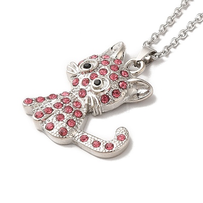 Alloy Rhinestone Cat Pandant Necklace with Cable Chains NJEW-K248-01P-02-1