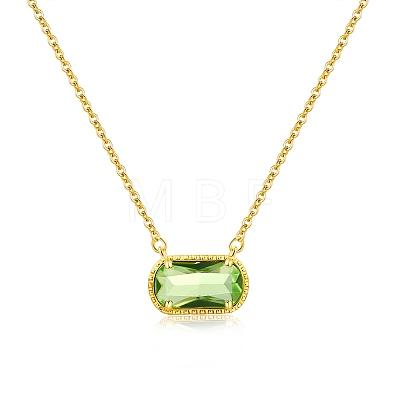 304 Stainless Steel Pave Cubic Zirconia Oval Birth Stone Pendant Necklaces for Women FS-WGC2097-10-1