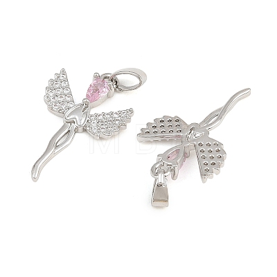 Brass Micro Pave Pink Cubic Zirconia Pendants CU-CBABDE1-10P-1