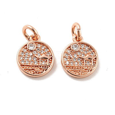 Flat Round with Pavilion Brass Micro Pave Clear Cubic Zirconia Charms KK-G425-19-1