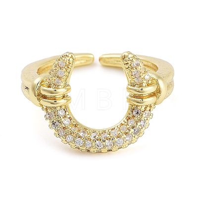 Rack Plating Brass Micro Pave Cubic Zirconia U Shape Open Cuff Rings for Women RJEW-C080-03G-1