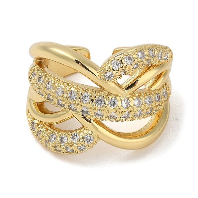 Rack Plating Brass Micro Pave Cubic Zirconia Cuff Finger Rings for Women RJEW-C114-15B-G-1