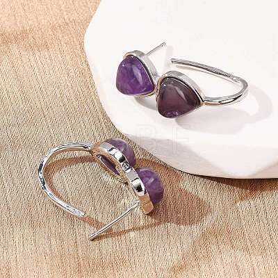 Valentine's Day Heart Natural Amethyst Stud Earrings EJEW-T053-01P-09-1
