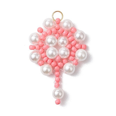 Handmade Glass Seed Beaded Flower Pendants PALLOY-MZ00498-03-1