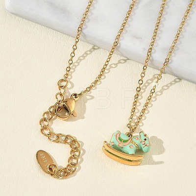 304 Stainless Steel Enamel Rocking Horse Pendant Necklaces for Women NJEW-T022-01A-1