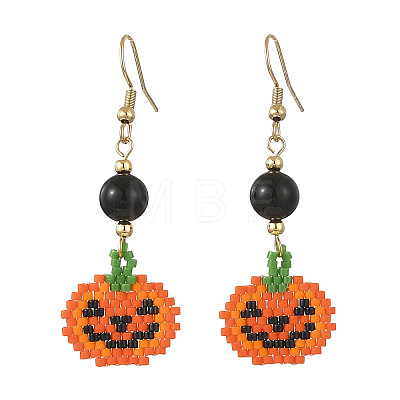 Halloween Glass Seed Beads Woven Dangle Earrings for Women EJEW-MZ00780-1
