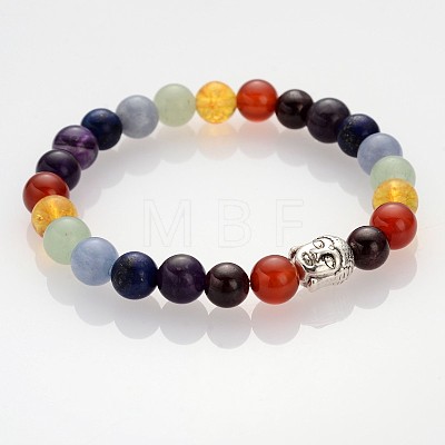 Buddhist Gemstone Beaded Stretch Bracelets BJEW-JB01874-1