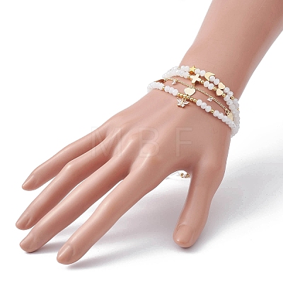 4Pcs 4 Style Glass & Brass Moon & Star Braided Bead Bracelets Set BJEW-JB09640-1
