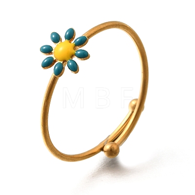 Daisy 304 Stainless Steel Enamel Open Cuff Rings for Women RJEW-M061-01G-10-1