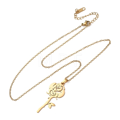 304 Stainless Steel Rose Flower Pendant Cable Chain Necklaces for Men Women NJEW-K308-05C-G-1
