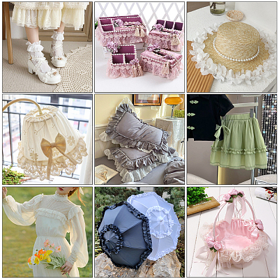 Pleated Solid Color Double-Sided Polyester Lace Trim DIY-WH20002-138F-1