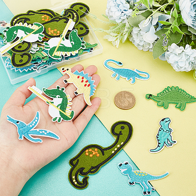 AHADERMAKER 40Pcs 8 Style Dinosaur Computerized Embroidery Cloth Iron on/Sew on Patches DIY-GA0005-45-1