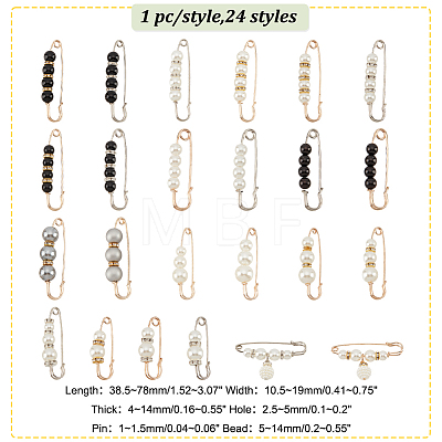  Elit 24Pcs 24 Style Plastic Imitation Pearl Beaded Safety Pin Brooches Set SJEW-PH0001-10-1