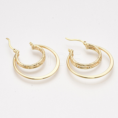 Brass Triple Hoop Earrings KK-T038-579G-NF-1