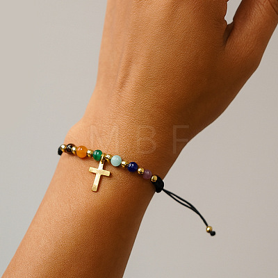 Chakra Natural Amethyst & Citrine & Red Jasper & Green Aventurine & Lapis Lazuli & Synthetic Turquoise Braided Bead Bracelets NE7743-1