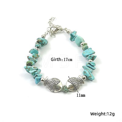 Synthetic Turquoise Chip & Alloy Beaded Bracelets for Women YV2517-1-1