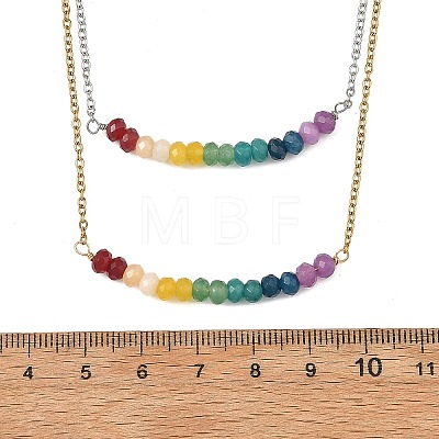 Dyed Natural Malaysia Jade Rondelle Chakra Pendant Duo Tone 304 Stainless Steel Cable Chain Double Layer Necklaces for Women NJEW-JN06649-1