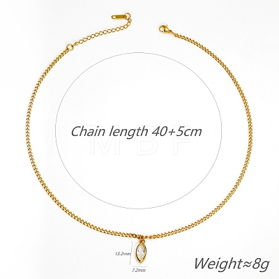 304 Stainless Steel Pave Cubic Zirconia Horse Eye Pendant Necklaces for Women WG2E402-03-1
