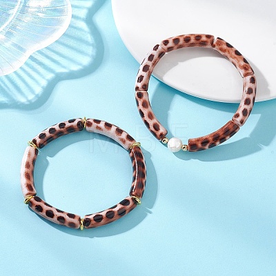 2Pcs 2 Styles Spray Painted Acrylic Beads Stretch Bracelets for Women BJEW-JB12951-1