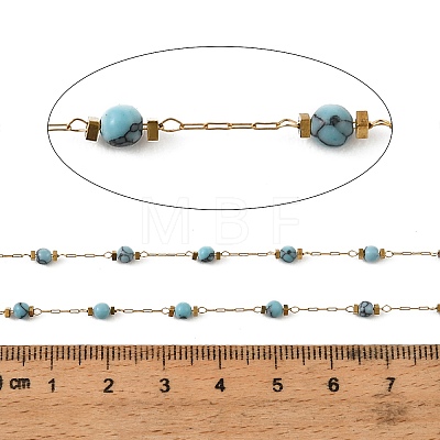 Handmade 304 Stainless Steel & Synthetic Turquoise Beaded Link Chains GL-CBA98C2-05G-1
