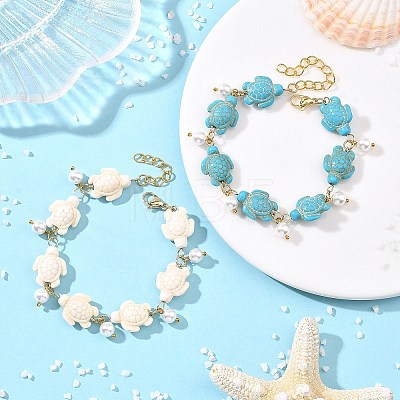 2Pcs 2 Colors Ocean Theme Round Shell Pearl Beads Charm Bracelets BJEW-JB14132-1