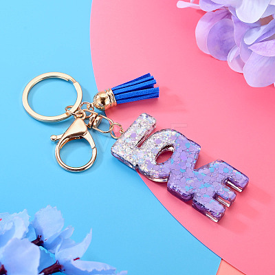Alloy & Resin Tassel Keychainss AJEW-TADJ0001-20G-02-1