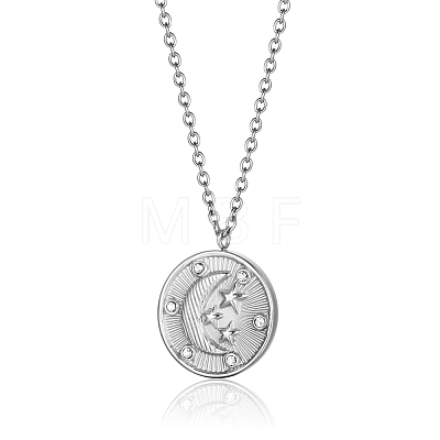 Stylish Stainless Steel Flat Round with Moon Pendant Necklaces for Women's Daily Wear XY3014-1-1