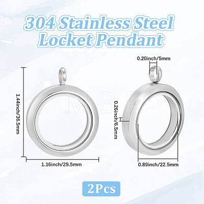 2Pcs Stainless Steel Locket Pendants STAS-BBC0010-31C-1