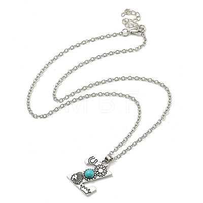 Letter A~Z Antique Silver Plated Alloy with Synthetic Turquoise Pendant Necklaces NJEW-G080-01Z-1