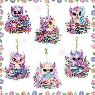 6Pcs DIY Diamond Painting Owl Keychain Kits PW-WG18808-01-1