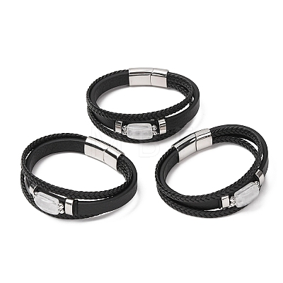Natural Quartz Crystal & Braided Microfiber Leather Multi-strand Bracelets for Women Men GG-CBAEA55-01E-1