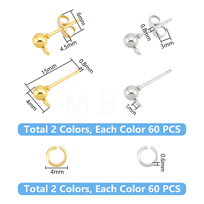 Unicraftale 120Pcs 2 Colors Iron Ball Stud Earring Post KK-UN0001-70-1