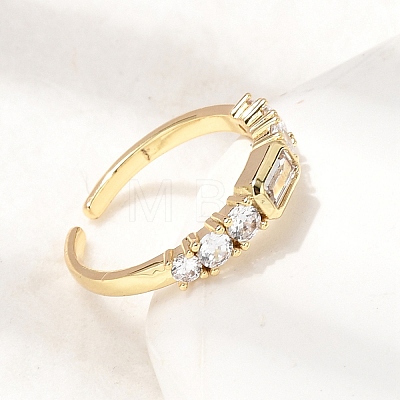 Brass with Cubic Zirconia Cuff Rings for Women RJEW-B160-07A-G-1