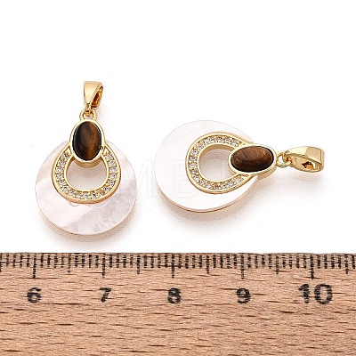 Natural Tiger Eye with White Shell Pendants KK-N287-11G-02-1