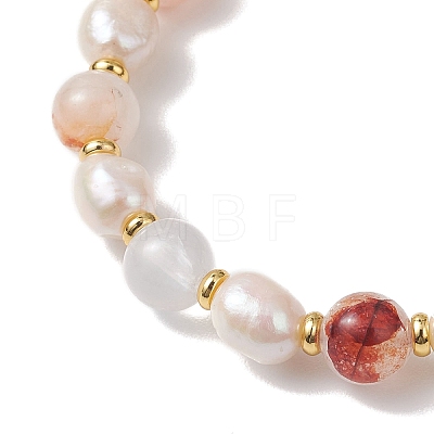 Natural Red Ferruginous Quartz & Cultured Freshwater Pearl Beads Stretch Bracelets for Women BJEW-JB13258-1