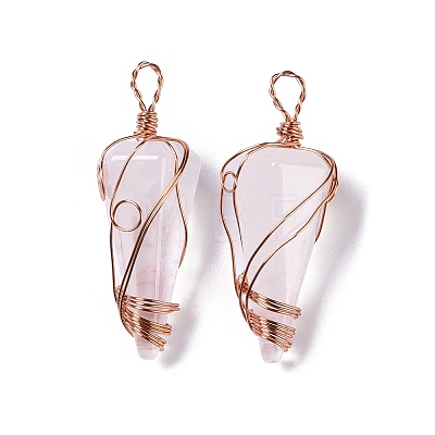 Natural Quartz Crystal Copper Wire Wrapped Big Pendants G-B073-02RG-04-1