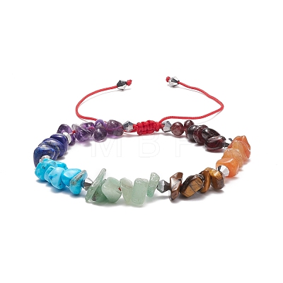 Natural & Synthetic Mixed Gemstone Chips Braided Bead Bracelet BJEW-JB08631-1