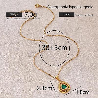 Vintage 304 Stainless Steel and Synthetic Malachite Triangle Pendant Necklaces for Women NT2784-1