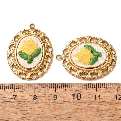 304 Stainless Steel & Cloth Embroidered Pendants FB-CBAFBAF-13G-02-1