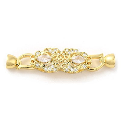 Rack Plating Brass Pave Clear Cubic Zirconia Fold Over Clasps KK-H447-14G-1
