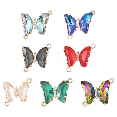 12Pcs Brass Pave Faceted Glass Connector Charms FIND-YW0007-50-1