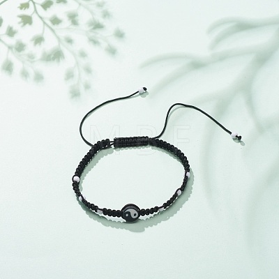 Polymer Clay Yin Yang & Acrylic Braided Bead Bracelet BJEW-JB08608-1