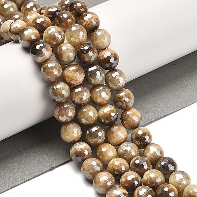 Electroplated Natural Tiger Eye Round Beads Strands G-L598-A04-03-1