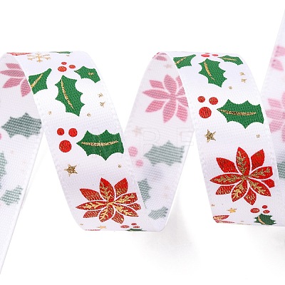 5 Yards Christmas Gold Stamping Polyester Printed Ribbon OCOR-A008-01G-1