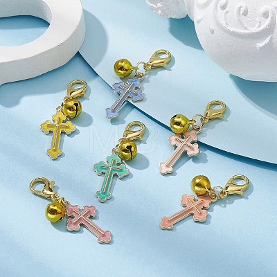 Cross Alloy Enamel Pendants Decorations HJEW-JM01075-1