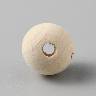 Printed Round Wood European Beads WOOD-WH0030-56-1