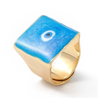 Square Enamel with Evil Eye Wide Band Finger Rings RJEW-A014-02G-01-1