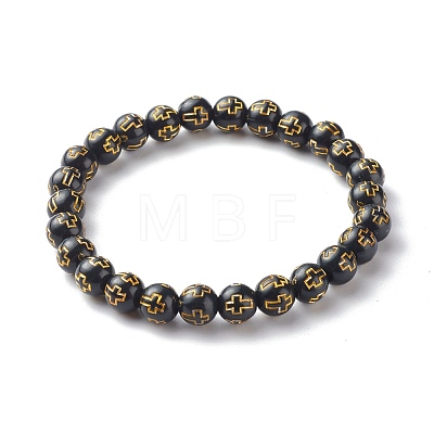 Imitation Wood Plating Acrylic Beads Stretch Bracelet Sets BJEW-JB06592-1