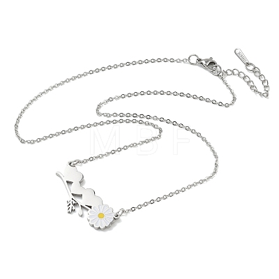 304 Stainless Steel Enamel White Daisy Flower and Heart Pendant Cable Chain Necklaces for Women NJEW-K309-01P-1