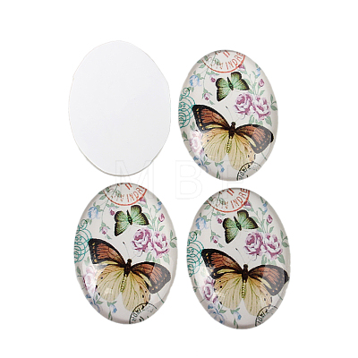 Butterfly Printed Glass Oval Cabochons X-GGLA-N003-18x25-C42-1